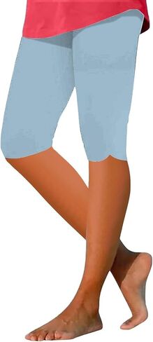 Capri Leggings for Women Knee Length Solid Soft Summer Beach Capri Yoga Pants High Waisted Lightweight Workout Tights in Kuwait