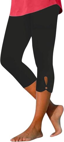 Capri Leggings for Women Cut Out High Waisted Lounge Yoga Crop Pants Stretchy Lightweight Knee Length Workout Tights in Kuwait