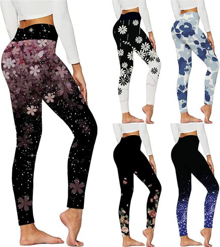Print Leggings for Women High Waist No See Through Tummy Control Tights Stretch Skating Running Cycling Yoga Pants in Kuwait