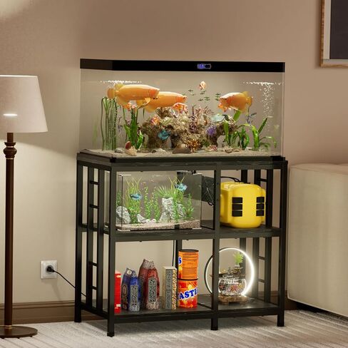 Reinforced 40-50 Gallon Aquarium Stand with Power Outlet | Ultra-Stable 750LBS Capacity Metal Fish Tank Stand for Reptile/Aquatic Setups | 5-Tier Adjustable 37"x19" Steel Shelving System in Kuwait