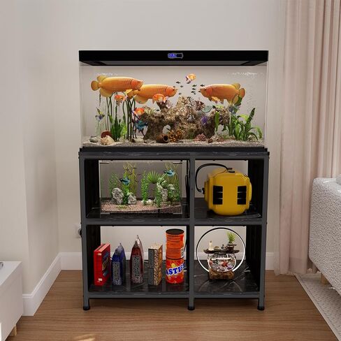 Reinforced 40-50 Gallon Aquarium Stand with Power Outlet | Ultra-Stable 750LBS Capacity Metal Fish Tank Stand for Reptile/Aquatic Setups | 5-Tier Adjustable 37"x19" Steel Shelving System in Kuwait