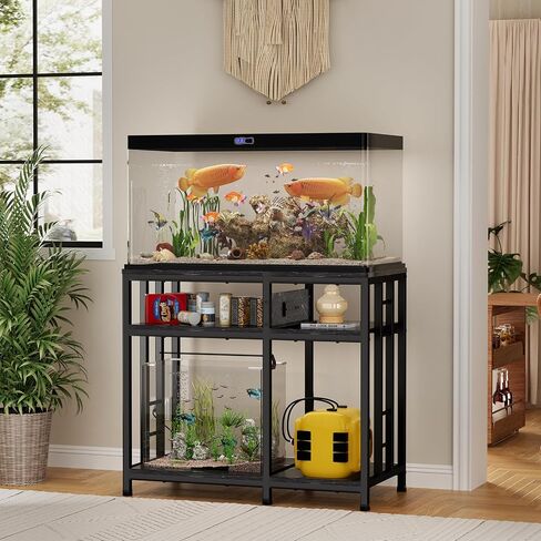 Reinforced 40-50 Gallon Aquarium Stand with Power Outlet | Ultra-Stable 750LBS Capacity Metal Fish Tank Stand for Reptile/Aquatic Setups | 5-Tier Adjustable 37"x19" Steel Shelving System in Kuwait