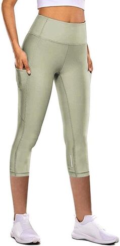 Capri Leggings with Pocket for Women Tummy Control Yoga Pants Reflective Running Compression Capris Tights in Saudi Arabia