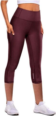 Capri Leggings with Pocket for Women Tummy Control Yoga Pants Reflective Running Compression Capris Tights in Saudi Arabia