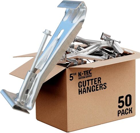 Hidden Gutter Hangers 5 Inch with a Pre-Inserted Rust Resistant Screw - Heavy Duty Rain Gutter Brackets Fastener with Clip for 5" K-Style Aluminum Gutters - Easily Repair Sagging Gutters - 50 Pack in Kuwait
