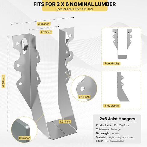 25 PCS 2x6 شماعات الرافعة ، LU26 20 Gauge مقص مزدوج وجه Mount Loist ، وعلاقات الإعصار لأقواس ربط العوارض الرصاصية رائعة لسطح الأرضية ورواد السقف in Kuwait