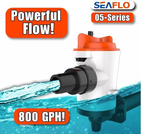 SEAFLO 05 Series 800 GPH Angled Baitwell/Livewell Pump- 12V DC, Detachable Motor, Corrosion-Resistant Submersible Aerator for Freshwater and Saltwater Use - CE & Rohs Certified-4 Year Warranty in Saudi Arabia