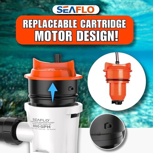 SEAFLO 05 Series 800 GPH Angled Baitwell/Livewell Pump- 12V DC, Detachable Motor, Corrosion-Resistant Submersible Aerator for Freshwater and Saltwater Use - CE & Rohs Certified-4 Year Warranty in Saudi Arabia