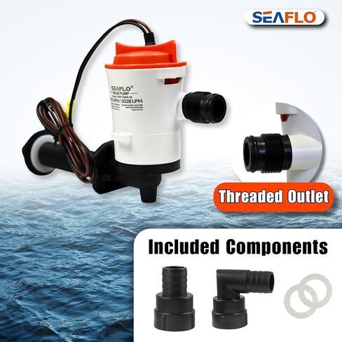 SEAFLO 05 Series 800 GPH Angled Baitwell/Livewell Pump- 12V DC, Detachable Motor, Corrosion-Resistant Submersible Aerator for Freshwater and Saltwater Use - CE & Rohs Certified-4 Year Warranty in Saudi Arabia