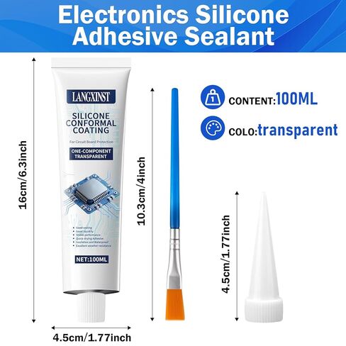 Conformal Coating for Electronics, Silicone Adhesive Sealant Transparent Insulating Sealant, Strong Fluidity Waterproof for Circuit Boards Appliance Control Boards LED Lamps,100ml in Kuwait