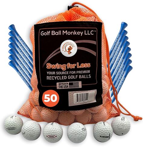 Golf Ball Monkey Cheap Recycled for Titleist Golf Balls Bulk Mix White w/ 15 Tees & Mesh Bag - Used for Titleist Velocity, TruFeel, Tour Speed, TruSoft, DT Solo, EXP01 & Tour Soft in Kuwait