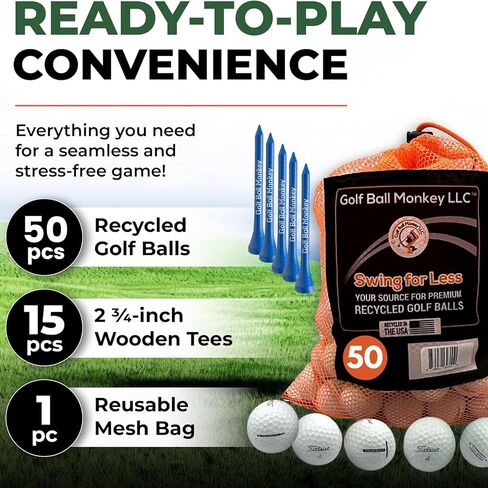 Golf Ball Monkey Cheap Recycled for Titleist Golf Balls Bulk Mix White w/ 15 Tees & Mesh Bag - Used for Titleist Velocity, TruFeel, Tour Speed, TruSoft, DT Solo, EXP01 & Tour Soft in Kuwait