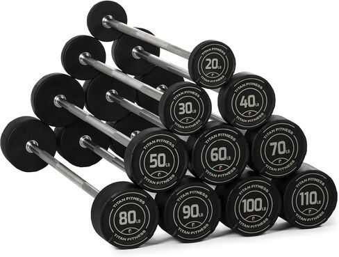 Titan Fitness Rubber Curl Fixed Barbells, Pre-Loaded Weight Bar for Strength Training & Weightlifting in Saudi Arabia