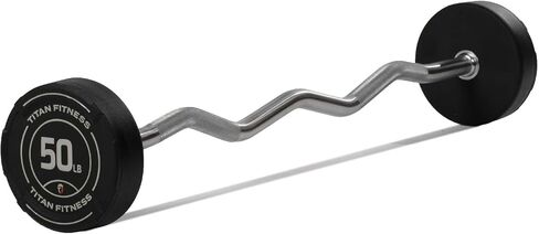 Titan Fitness Rubber Curl Fixed Barbells, Pre-Loaded Weight Bar for Strength Training & Weightlifting in Saudi Arabia