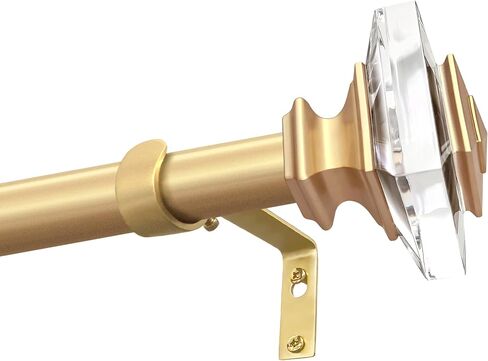 1 inch Curtain Rods for windows 36 to 72" with Square Crystal Diamond Finials, Single Rod Adjustable Curtain Rod(Gold) in Kuwait