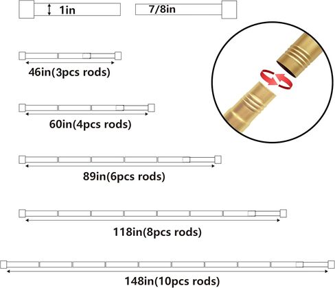 1 inch Curtain Rods for windows 36 to 72" with Square Crystal Diamond Finials, Single Rod Adjustable Curtain Rod(Gold) in Kuwait