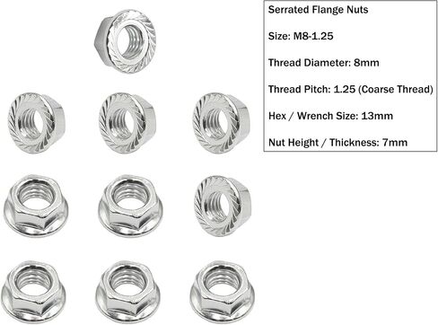 M8-1.25 / 8mm Hex Serrated Flange Nuts M8 x 1.25 Stainless Steel Nut (10pcs) in Saudi Arabia