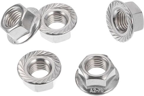5 Pcs M10*1.25 Car Flange Nuts 304 Stainless Steel Girded Hex Lock Flange Nuts Non-Slip Lock Flange Silver Tone for Car Motorcycle in Saudi Arabia