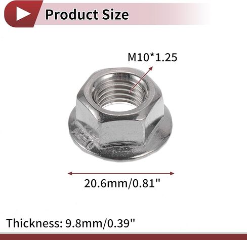 5 Pcs M10*1.25 Car Flange Nuts 304 Stainless Steel Girded Hex Lock Flange Nuts Non-Slip Lock Flange Silver Tone for Car Motorcycle in Saudi Arabia