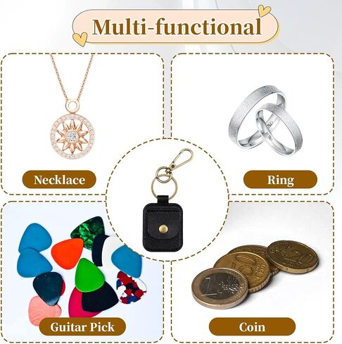 Ring Pouch, Portable Ring Holder Keychain Leather Jewelry Keychain Holder for Guitar Picks Rings Necklaces Travel Jewelry Storage Tools Black in Saudi Arabia