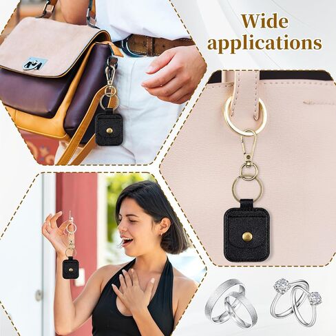 Ring Pouch, Portable Ring Holder Keychain Leather Jewelry Keychain Holder for Guitar Picks Rings Necklaces Travel Jewelry Storage Tools Black in Saudi Arabia
