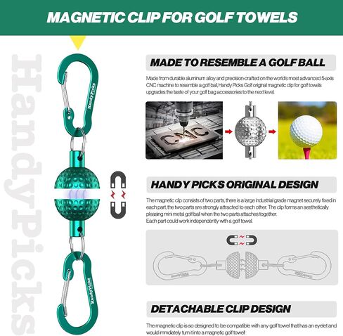 Handy Picks Magnetic Clip for Golf Towels, Original Mini Golf Ball Design, Industrial Neodymium Magnet for Strong Hold to Cart or Clubs, Essential Golf Accessory for Golf Lovers in Kuwait