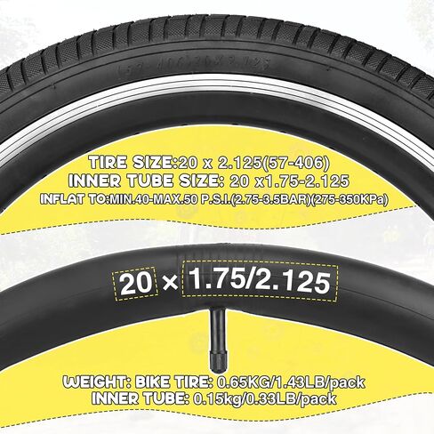 WEEROCK Bike Tire 20 Inch Tires 2 Pack 20 x 2.125 Folding Bead Replacement Tyre with 20 Inch Inner Tubes for 20" Bicycles, MTB, Mountain Bike, BMX in Saudi Arabia