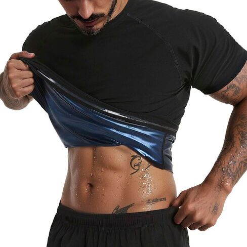 Sauna Shirt for Men Short Sleeve Compression Sweat Suit Loss Body Shaper T-Shirt Heat Trapping Workout Gym Exercise in Saudi Arabia