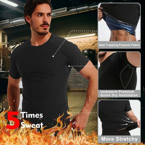 Sauna Shirt for Men Short Sleeve Compression Sweat Suit Loss Body Shaper T-Shirt Heat Trapping Workout Gym Exercise in Saudi Arabia