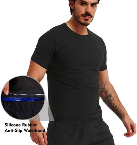Sauna Shirt for Men Short Sleeve Compression Sweat Suit Loss Body Shaper T-Shirt Heat Trapping Workout Gym Exercise in Saudi Arabia