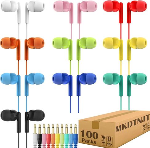 30 Pack Kids Earbuds Bulk for Classroom School Students Children Toddler Teens Boys Girls,Individually Bagged(HTC003,Mixed Colors) in Kuwait
