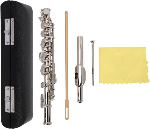 Key of C Piccolo with PU Leather Box, Cleaning Cloth and Rod, Piccolo Instrument for Beginners Students C Piccolo Flute Plated Piccolo (Silver) in Saudi Arabia