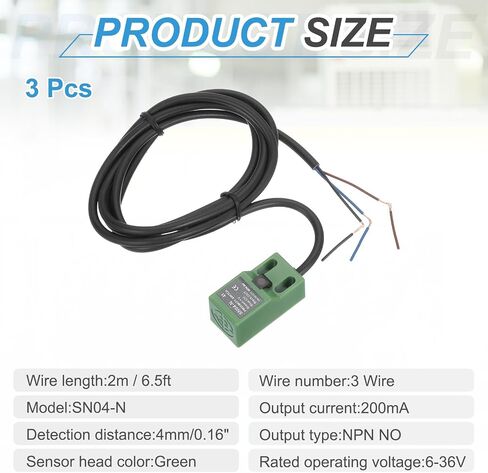 MECCANIXITY 2Pcs SN04-N Inductive Proximity Sensor, DC 6-36V 200mA NPN NO Normally Open Detection Approach Proximity Switch Detector 4mm 3 Wire for Industrial Automation,Green in Saudi Arabia