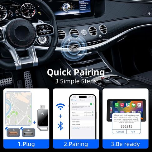 2025 Wireless Carplay Adapter, Mini 2-in-1 CarPlay & Android Auto, Plug & Play, Convert Wired to Wireless Car Play Dongle with USB/USB-C, No Delay, for iPhone & Android in Saudi Arabia