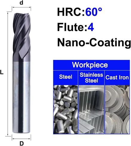 Corner Corner End Mill Cutting 4F60C 4 Flute 4 5 Mm 6mm 8mm 12mm alloy carbide tool tungsten milling cutter 1pcs (8r0.5xd8x100l) in Saudi Arabia