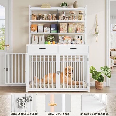 Keyluv 71''h x 47.2'w كبير أثاث قفص الكلاب مع أرفف 4 مستويات وأدراج تخزين ، وأثاث قفص الكلاب الشاق مع 2 أبواب ، ومواد خشبية وتربية الكلاب المعدنية داخلية للكلب الصغير/الكبير ، والأسود in Kuwait