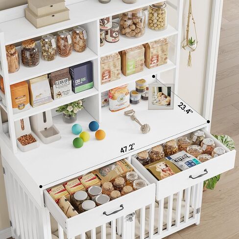 Keyluv 71''h x 47.2'w كبير أثاث قفص الكلاب مع أرفف 4 مستويات وأدراج تخزين ، وأثاث قفص الكلاب الشاق مع 2 أبواب ، ومواد خشبية وتربية الكلاب المعدنية داخلية للكلب الصغير/الكبير ، والأسود in Kuwait