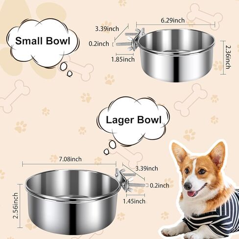 صناديق الكلب أوعية ، أوعية الكلب من الفولاذ المقاوم للصدأ القابل للإزالة للطعام والماء ، بيت كسنيل معلق محطة تغذية المياه الماء للحيوانات الأليفة الصغيرة/المتوسطة/الكبيرة ، (7.1 "× 3.7" و 6.3 "*2.6" ، الفضة) in Kuwait