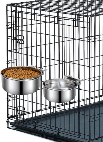صناديق الكلب أوعية ، أوعية الكلب من الفولاذ المقاوم للصدأ القابل للإزالة للطعام والماء ، بيت كسنيل معلق محطة تغذية المياه الماء للحيوانات الأليفة الصغيرة/المتوسطة/الكبيرة ، (7.1 "× 3.7" و 6.3 "*2.6" ، الفضة) in Kuwait
