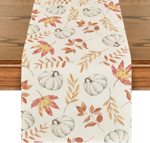 Artoid Mode Orange Pumpkins Fall Maple Leaves Fall Table Runner, Seasonal Autumn Kitchen Dining Table Decoration for Home Party Decor 13x72 Inch in Saudi Arabia