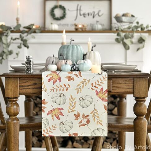 Artoid Mode Orange Pumpkins Fall Maple Leaves Fall Table Runner, Seasonal Autumn Kitchen Dining Table Decoration for Home Party Decor 13x72 Inch in Saudi Arabia