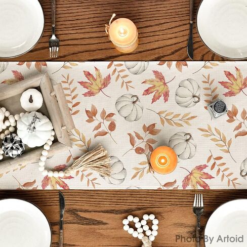 Artoid Mode Orange Pumpkins Fall Maple Leaves Fall Table Runner, Seasonal Autumn Kitchen Dining Table Decoration for Home Party Decor 13x72 Inch in Saudi Arabia