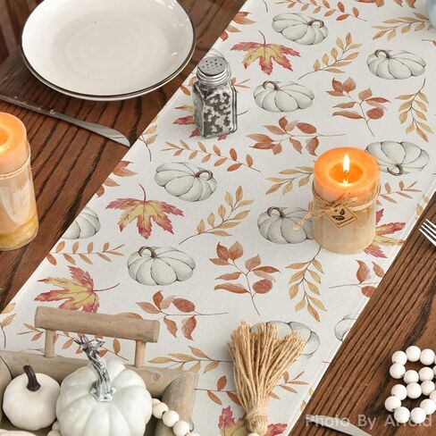 Artoid Mode Orange Pumpkins Fall Maple Leaves Fall Table Runner, Seasonal Autumn Kitchen Dining Table Decoration for Home Party Decor 13x72 Inch in Saudi Arabia