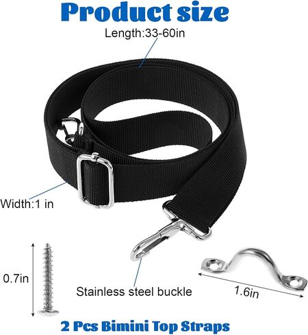 2 حزمة Bimini Top Straps قابل للتعديل ، 28 "~ 60" أحزمة بيميني الثقيلة بديل مع السنانير ، حزام غطاء قارب حزام بحرية نايلون مع 2 حزام من وسادة الفولاذ المقاوم للصدأ in Saudi Arabia