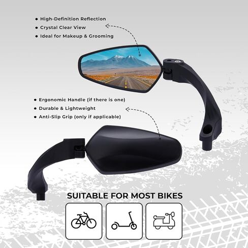 مرايا الدراجة لـ Ebike 1 PC مع مفتاح L ، وزجاج محدب HD المقاوم للخدش المضاد للخدش مع مقود مقود قابل للتعديل وقابل للتدوير ، ومرآة الرؤية الخلفية HD لـ Ebike ، و Scooter ، و Motorcycle in Kuwait