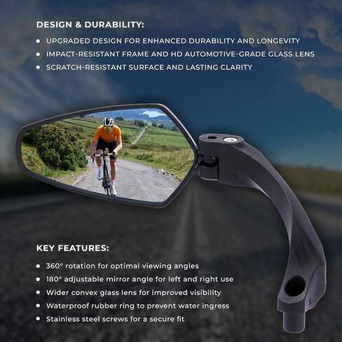 مرايا الدراجة لـ Ebike 1 PC مع مفتاح L ، وزجاج محدب HD المقاوم للخدش المضاد للخدش مع مقود مقود قابل للتعديل وقابل للتدوير ، ومرآة الرؤية الخلفية HD لـ Ebike ، و Scooter ، و Motorcycle in Kuwait