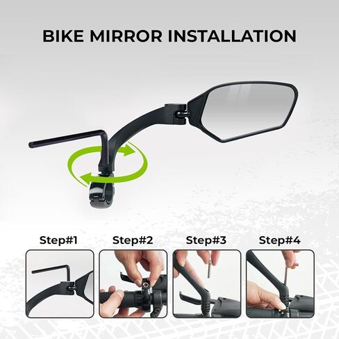 مرايا الدراجة لـ Ebike 1 PC مع مفتاح L ، وزجاج محدب HD المقاوم للخدش المضاد للخدش مع مقود مقود قابل للتعديل وقابل للتدوير ، ومرآة الرؤية الخلفية HD لـ Ebike ، و Scooter ، و Motorcycle in Kuwait