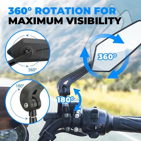 360 ° قابلة للتدوير قابلة للضبط دراجة الخلفية مرآة الخلفية ، 2025 جديد ممر مقود مرآة الدراجة ، مرايا الدراجات للدراجات ، مرآة الرؤية الخلفية للدراجة على دراجة نارية (يسار واحد) in Kuwait