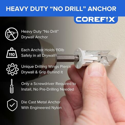 Spike Heavy Drywall Mancors 8 Pack ، مجموعة DIY مع مسامير M5x60mm. سهل التثبيت مع عدم وجود تدريبات مطلوبة. مرساة دريوال ، بديل قابس الجدار المناسب لجميع أنواع الحوائط الجافة. in Kuwait