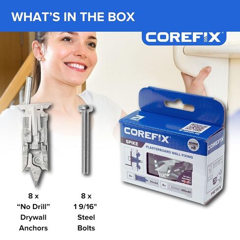 Spike Heavy Drywall Mancors 8 Pack ، مجموعة DIY مع مسامير M5x60mm. سهل التثبيت مع عدم وجود تدريبات مطلوبة. مرساة دريوال ، بديل قابس الجدار المناسب لجميع أنواع الحوائط الجافة. in Kuwait